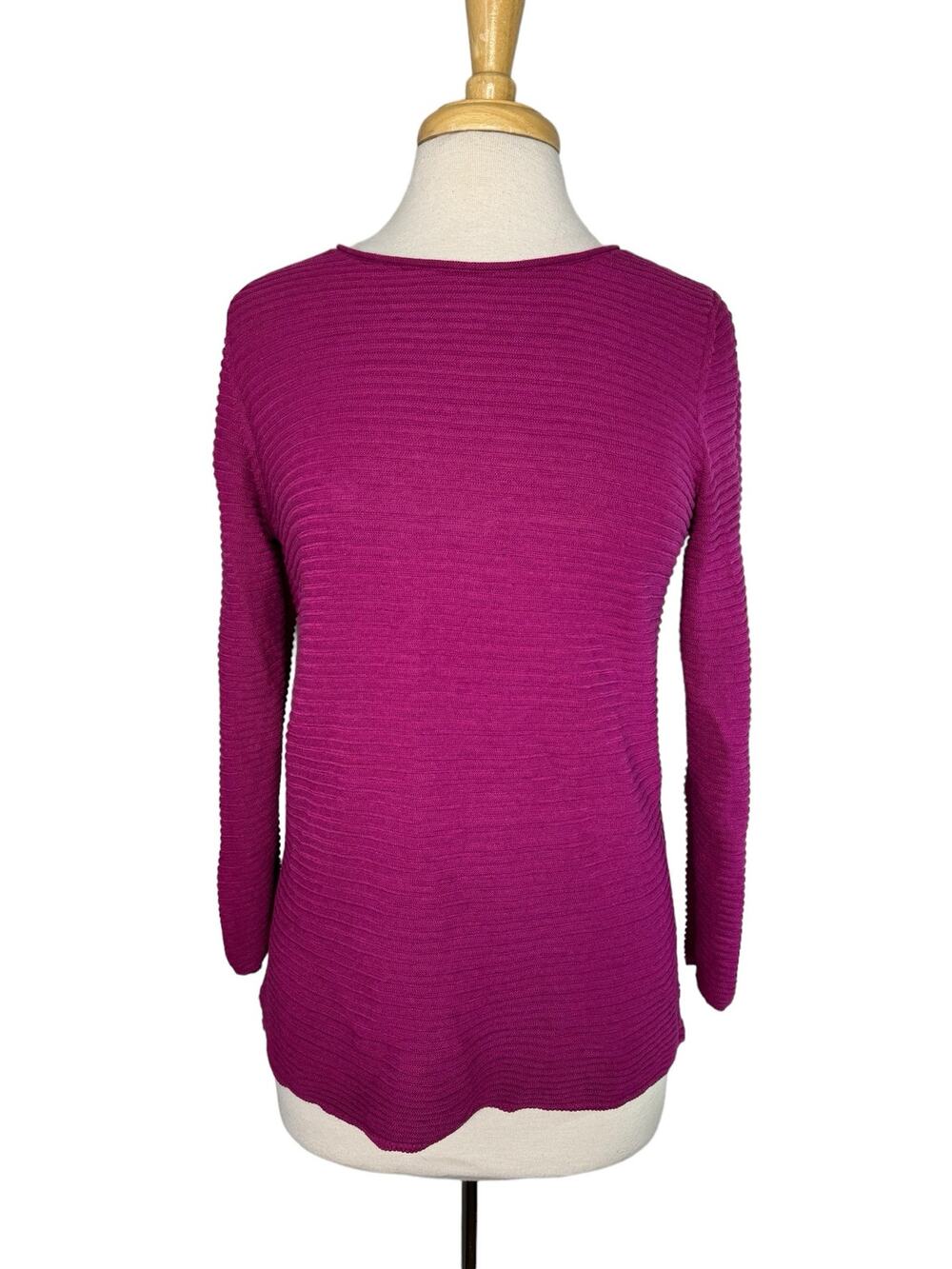 EILEEN FISHER Raspberry Pink Ribbed Organic Linen Cotton Pullover Size XS R19MKI